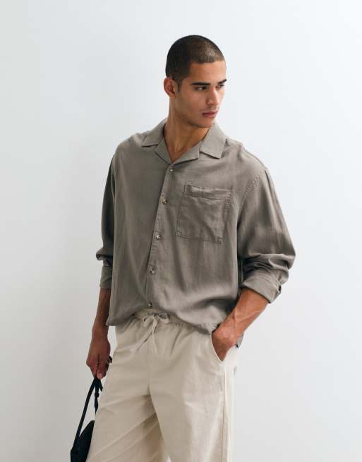 ASOS DESIGN – Brunt set i linnetyg med skjorta och byxor, 2 av 4