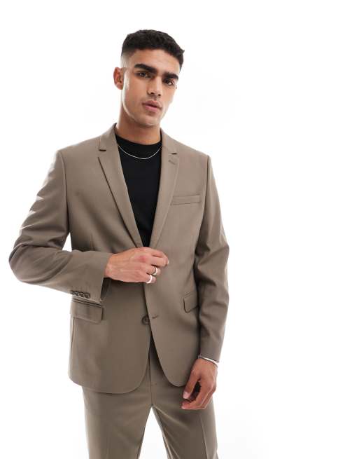 ASOS DESIGN – Ljusbrun, smal kostymkavaj i twill
