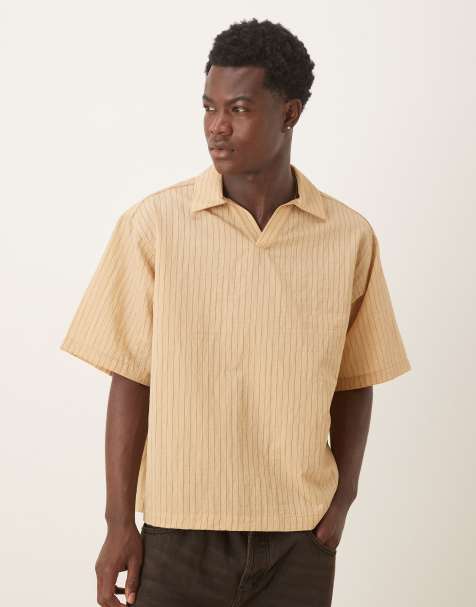 ASOS DESIGN – Ljusbrun, strukturerad skjorta i oversize med platt krage - view 1