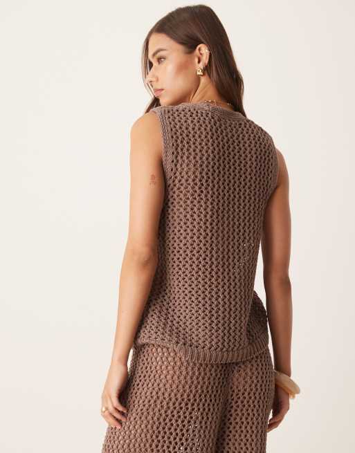 ASOS DESIGN – Ljusbrun, virkad topp med knytning framtill, del av set, 2 av 4