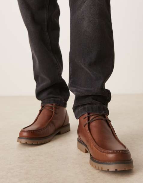 ASOS DESIGN – Ljusbruna boots i läder med apron-söm och grov sula - view 1