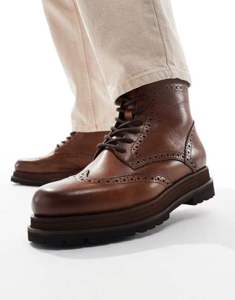 ASOS DESIGN – Ljusbruna boots med snörning och dubbel sula i läder - view 1