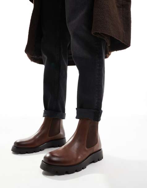 ASOS DESIGN – Ljusbruna chelseaboots i läder med grov sula - view 1