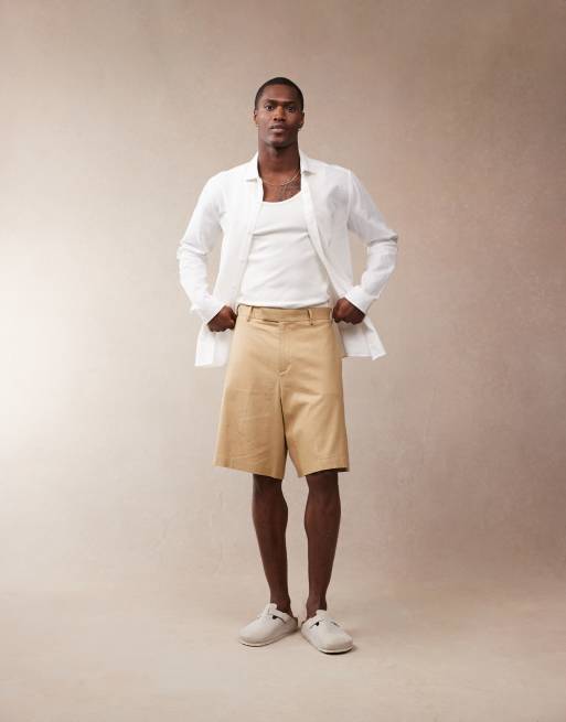 ASOS DESIGN – Ljusbruna finshorts av linneblandning med bermudastil, 2 av 5