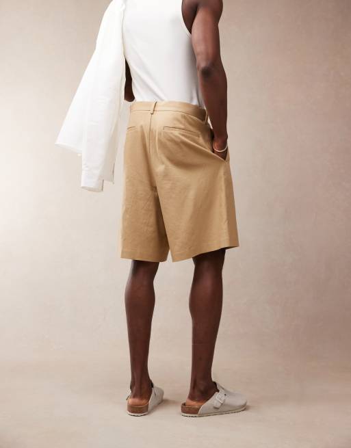 ASOS DESIGN – Ljusbruna finshorts av linneblandning med bermudastil, 3 av 5
