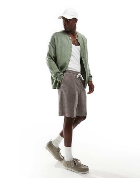 ASOS DESIGN – Ljusbruna, ribbade, oversize shorts i velour - view 1