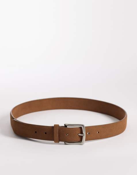 ASOS DESIGN – Ljusbrunt, elegant skärp i mocka med silverfärgat spänne - view 1