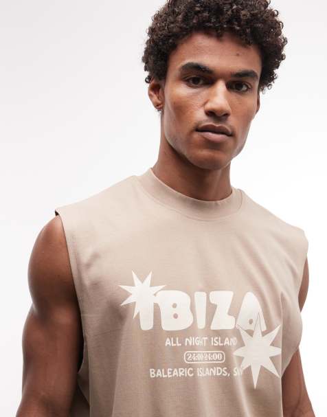 ASOS DESIGN – Ljusbrunt linne i oversize med Ibiza-tryck - view 1