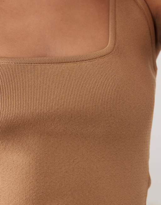 ASOS DESIGN – Ljusbrunt, stickat linne med fyrkantig halsringning, 4 av 4