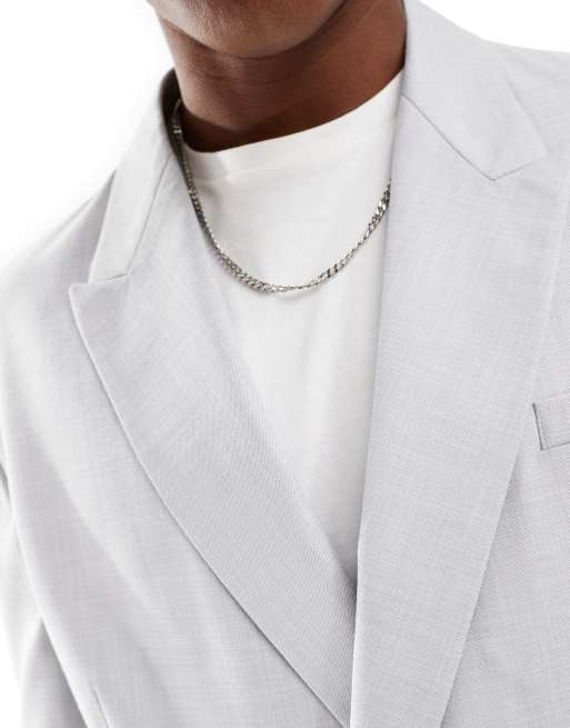 ASOS DESIGN – Ljusgrå, avslappnad, dubbelknäppt kavaj med crosshatchmönster, 2 av 5