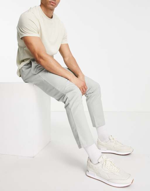 ASOS DESIGN - Ljusgrå chinos med elastisk midja och smal passform