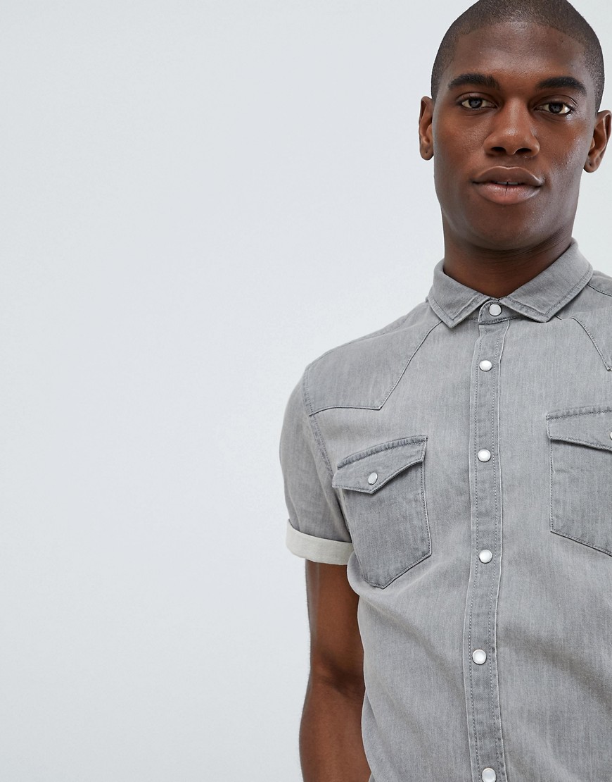 ASOS DESIGN – Ljusgrå cowboyskjorta i denim med extra smal passform