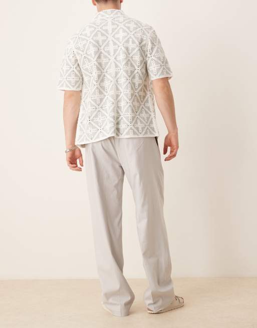 ASOS DESIGN – Ljusgrå finbyxor i linnemix med vida ben och veck framtill, 5 av 5