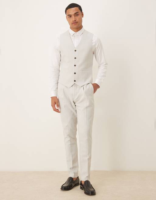 ASOS DESIGN – Ljusgrå, fiskbensmönstrad kostymväst i yllemix med extra smal passform, 2 av 5