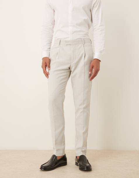 ASOS DESIGN – Ljusgrå, fiskbensmönstrade kostymbyxor i yllemix med extra smal passform - view 1