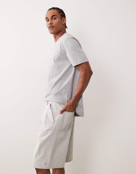 ASOS DESIGN – Ljusgrå jeansshorts med dubbla veck - view 1
