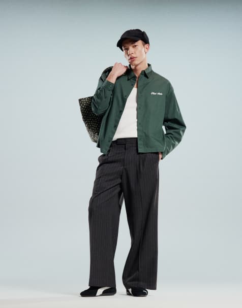 ASOS DESIGN – Ljusgrå, kritstrecksrandiga finbyxor med textur och ledig passform - view 1