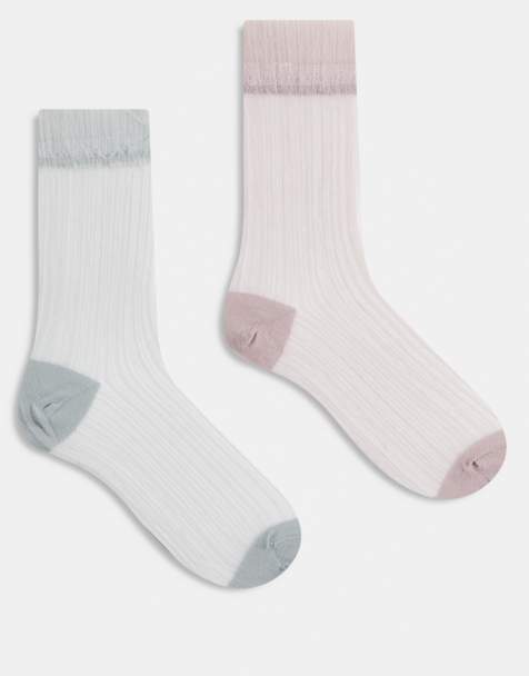 ASOS DESIGN – Ljusgrå, malvafärgade och skira ankelstrumpor, 2-pack - view 1
