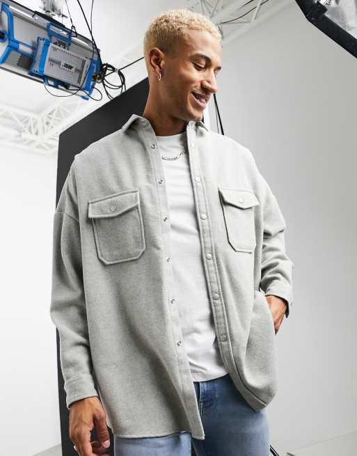 ASOS DESIGN – Ljusgrå overshirt i ullblandning med oversize-passform