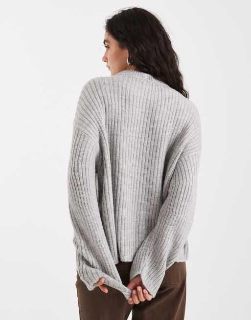 ASOS DESIGN – Ljusgrå, ribbad tröja med rund halsringning och bananärmar, 4 av 4
