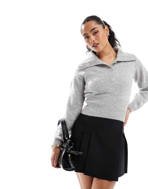 ASOS DESIGN – Ljusgrå, stickad tröja med krage - view 1