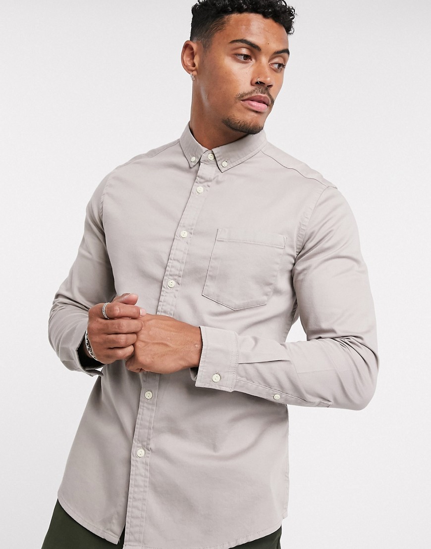 ASOS DESIGN – Ljusgrå stretchig jeansskjorta med smal passform