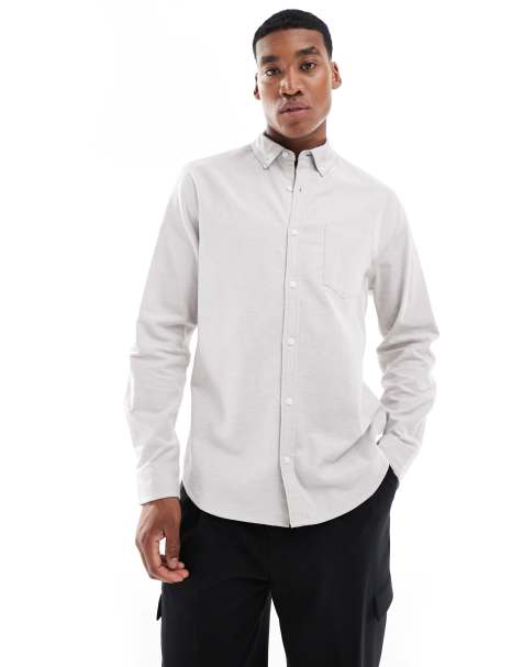 ASOS DESIGN – Ljusgrå, stretchig oxfordskjorta i regular fit - view 1