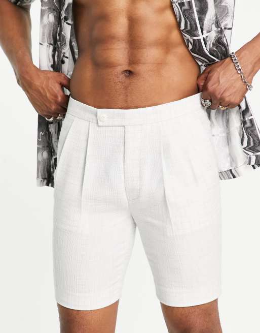 ASOS DESIGN – Ljusgrå strukturvävda finshorts i bomullsmix med extra smal passform
