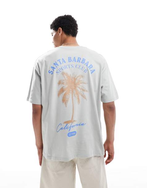 ASOS DESIGN – Ljusgrå t-shirt i oversize med somrigt palmtryck - view 1