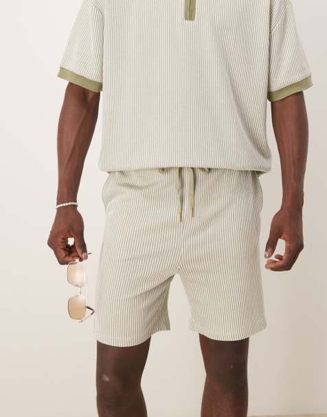 ASOS DESIGN – Ljusgrå texturerade shorts med ränder - view 1