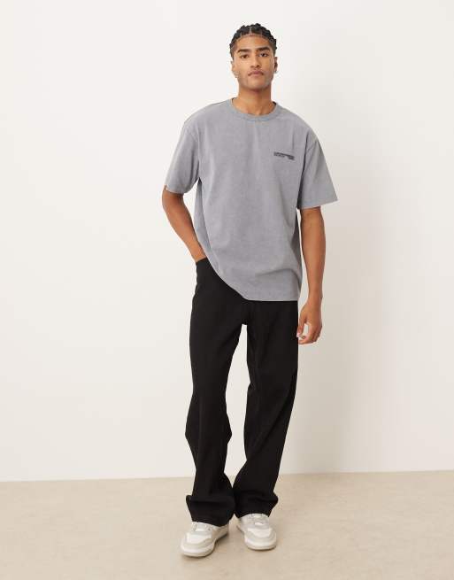 ASOS DESIGN – Ljusgrå, tvättad, kraftig t-shirt med avslappnad passform och text, 2 av 5