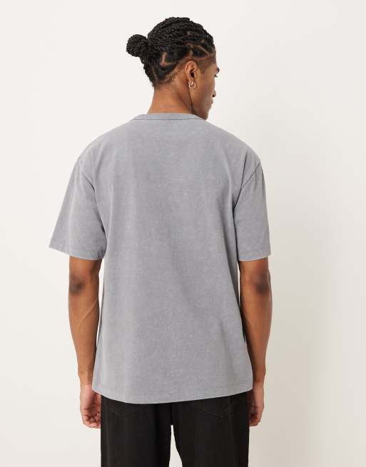 ASOS DESIGN – Ljusgrå, tvättad, kraftig t-shirt med avslappnad passform och text, 3 av 5