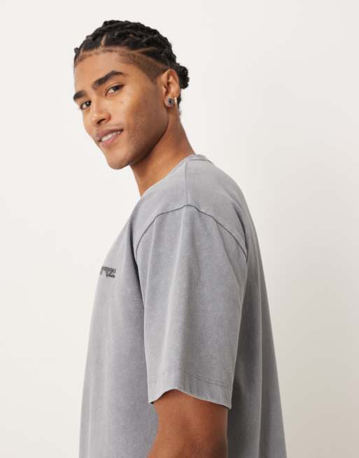 ASOS DESIGN – Ljusgrå, tvättad, kraftig t-shirt med avslappnad passform och text, 4 av 5