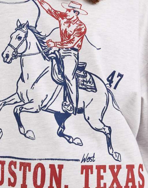 ASOS DESIGN – Ljusgråmelerad t-shirt med långa ärmar och Texas-tryck, 3 av 4