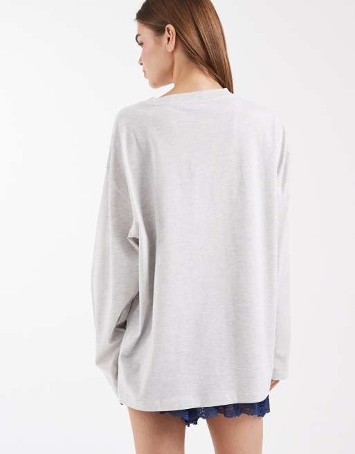 ASOS DESIGN – Ljusgråmelerad t-shirt med långa ärmar och Texas-tryck, 4 av 4