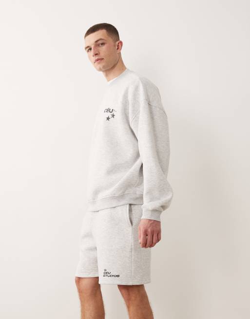 ASOS DESIGN – Ljusgråmelerade shorts med tryck och ledig passform, del av set, 4 av 5