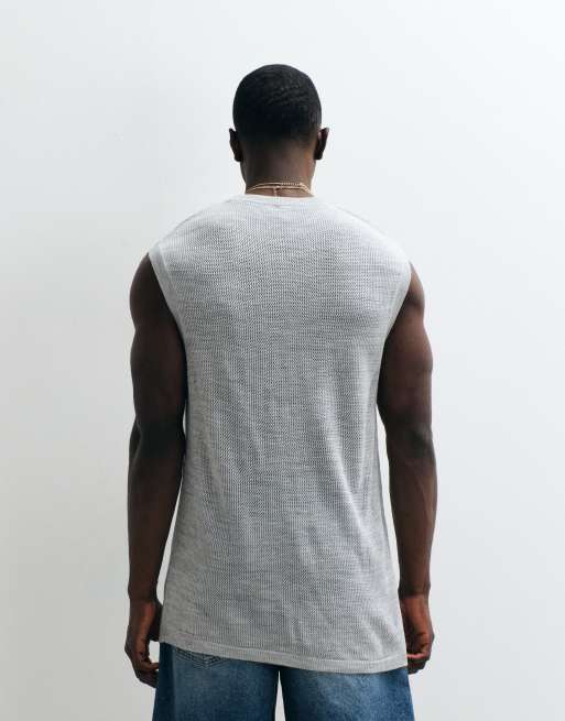 ASOS DESIGN – Ljusgrått, avslappnat, stickat linne i mesh, 4 av 5