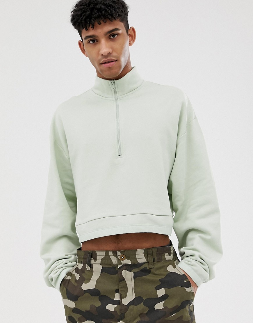 ASOS DESIGN – Ljusgrön, kort oversize-sweatshirt med dragkedja i halsen
