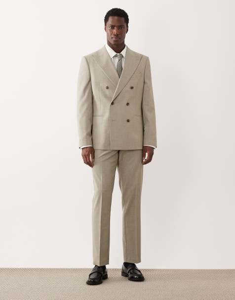 ASOS DESIGN – Ljusgrön, melerad, smal, dubbelknäppt kostym - view 1