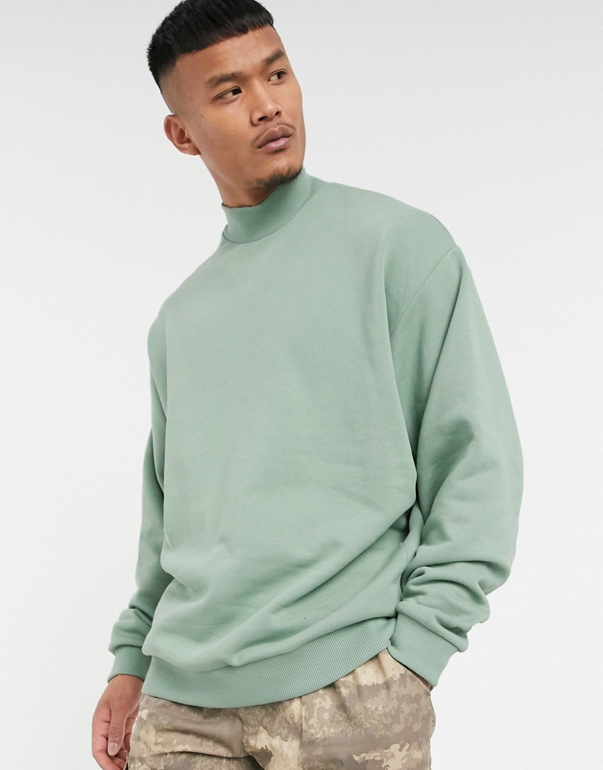 ASOS DESIGN – Ljusgrön oversize-sweatshirt med halvpolokrage
