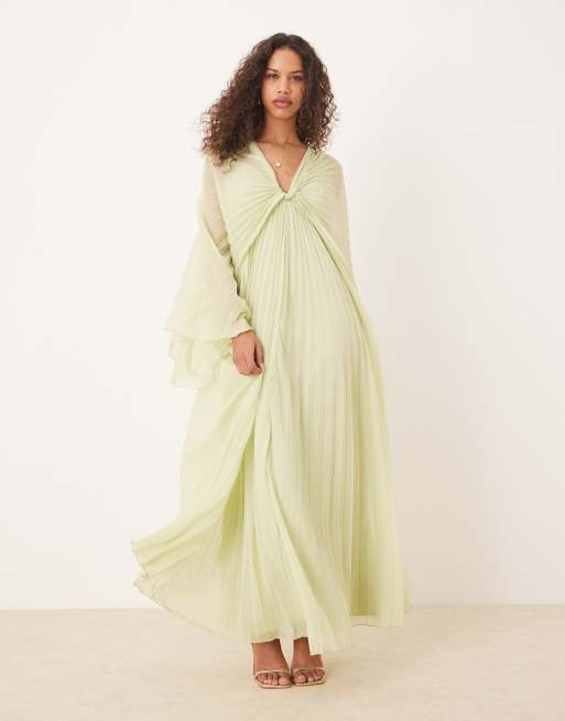 ASOS DESIGN – Ljusgrön, plisserad maxiklänning i chiffong med snurrad knut framtill, 2 av 4