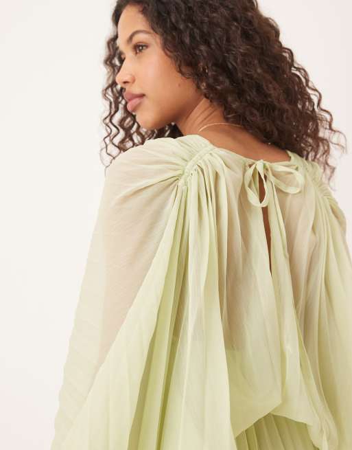 ASOS DESIGN – Ljusgrön, plisserad maxiklänning i chiffong med snurrad knut framtill, 3 av 4