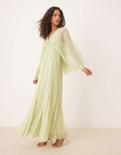 ASOS DESIGN – Ljusgrön, plisserad maxiklänning i chiffong med snurrad knut framtill, 4 av 4