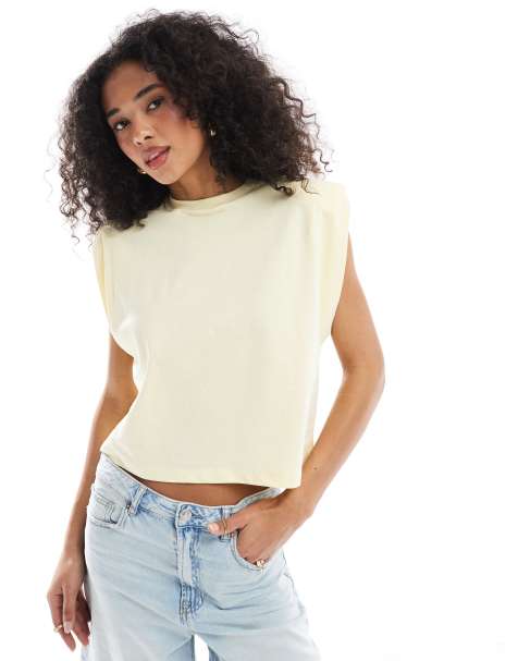 ASOS DESIGN – Ljusgul, ärmlös topp med axelvaddar - view 1