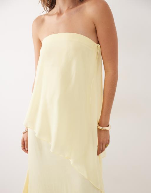 ASOS DESIGN – Ljusgul, asymmetrisk maxiklänning i satin med två lager, 3 av 4