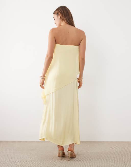 ASOS DESIGN – Ljusgul, asymmetrisk maxiklänning i satin med två lager, 4 av 4
