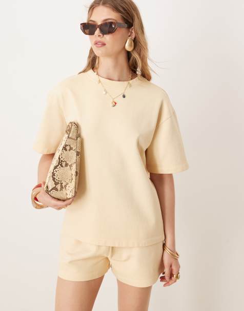 ASOS DESIGN – Ljusgul, boxig t-shirt i sweatshirttyg, del av set - view 1