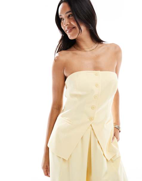 ASOS DESIGN – Ljusgul, figursydd bandeau-topp, del av set - view 1