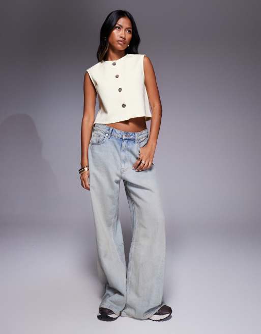 ASOS DESIGN – Ljusgul, kort kostymväst med vida axlar och boxig passform, 2 av 4