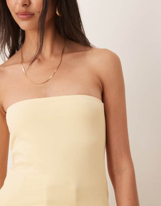 ASOS DESIGN – Ljusgul, lång bandeau-topp med luddig yta i bomull, 3 av 4